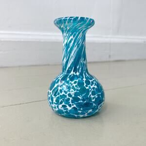 Vintage Blue Marbled Glass Bud Vase